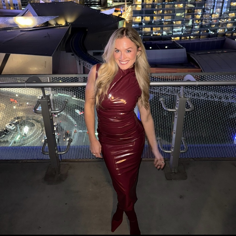 Naked Wardrobe Deep Red Patent Dress